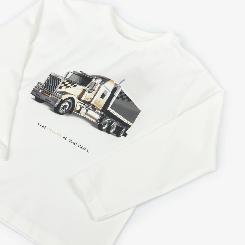 Mayoral-Boys Ivory Truck Print Cotton Jersey Top | Childrensalon Outlet