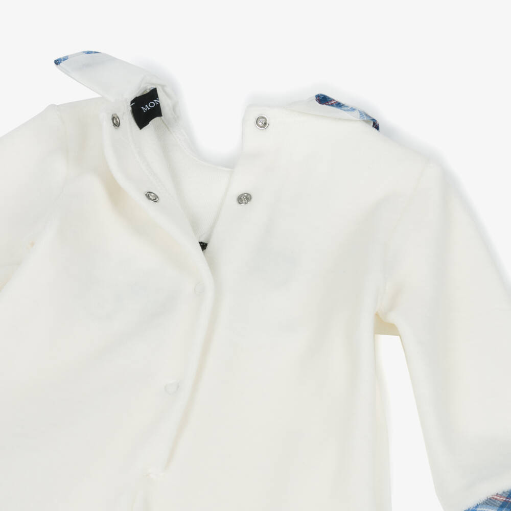 Monnalisa-Boys Ivory Velour Babygrow & Hat Set with Racing Car Appliqués | Childrensalon Outlet