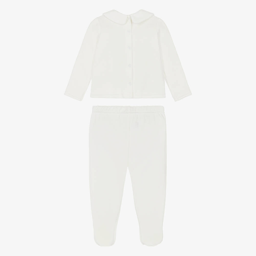 Jamiks-Boys Ivory Velour Rocking Horse 2 Piece Babygrow | Childrensalon Outlet