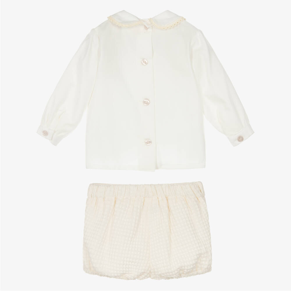 Miranda-Boys Ivory Waffle Cotton Shorts Set | Childrensalon Outlet