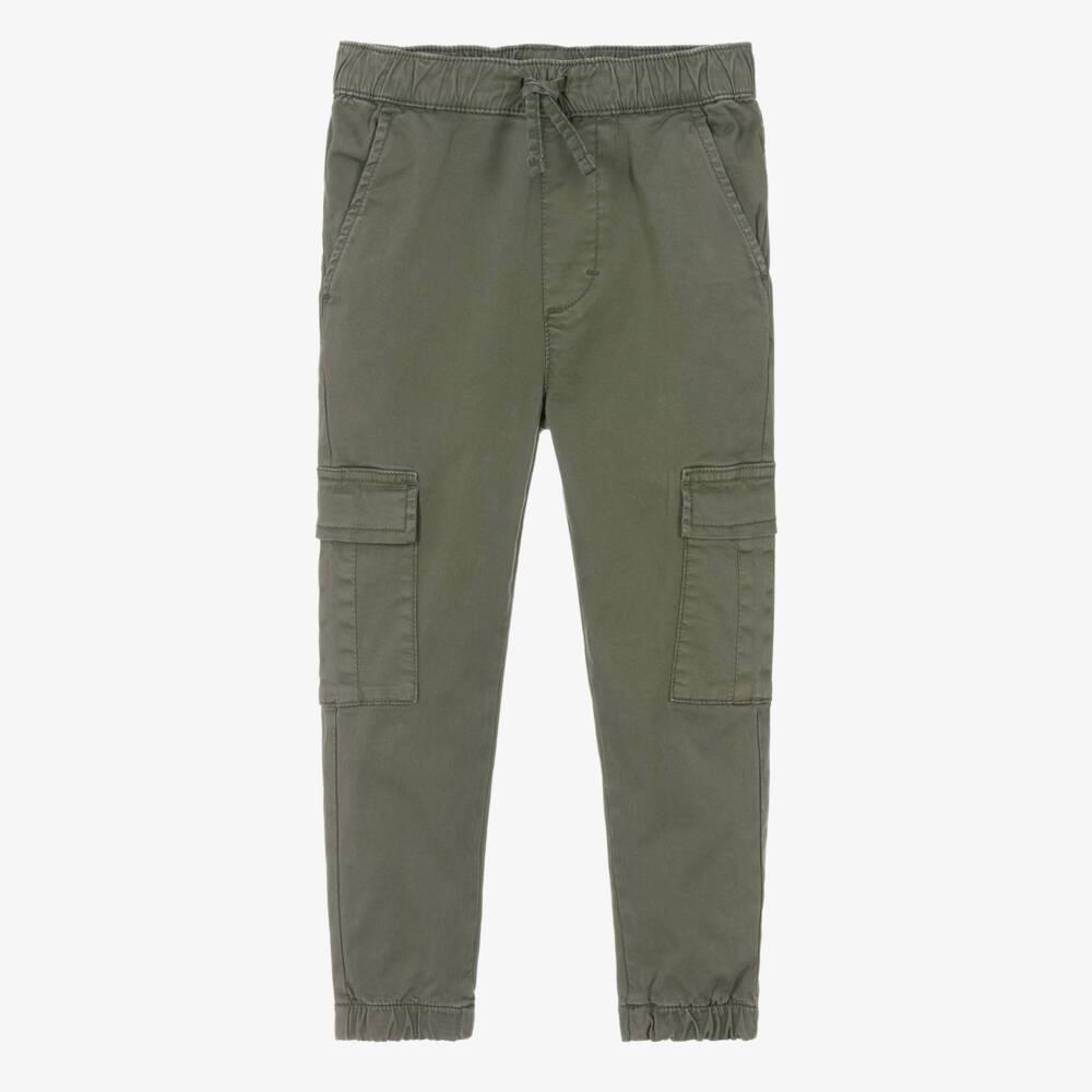 iDO-Boys Khaki Green Cotton Cargo Trousers | Childrensalon Outlet