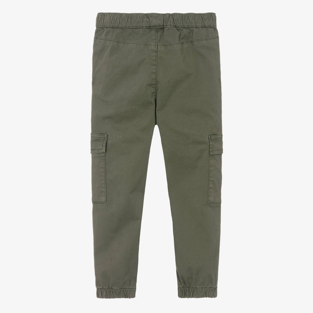 iDO-Boys Khaki Green Cotton Cargo Trousers | Childrensalon Outlet