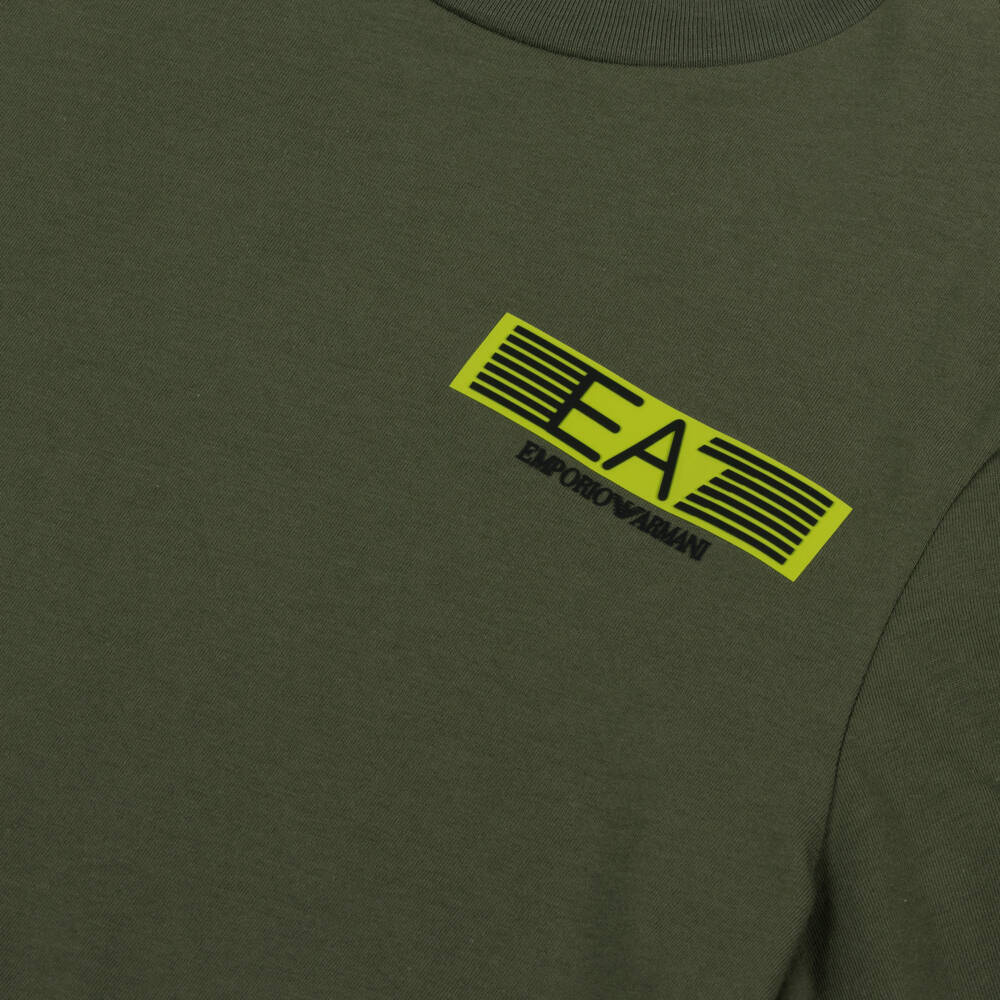 EA7 Emporio Armani-Boys Khaki Green Cotton EA7 Logo T-Shirt | Childrensalon Outlet