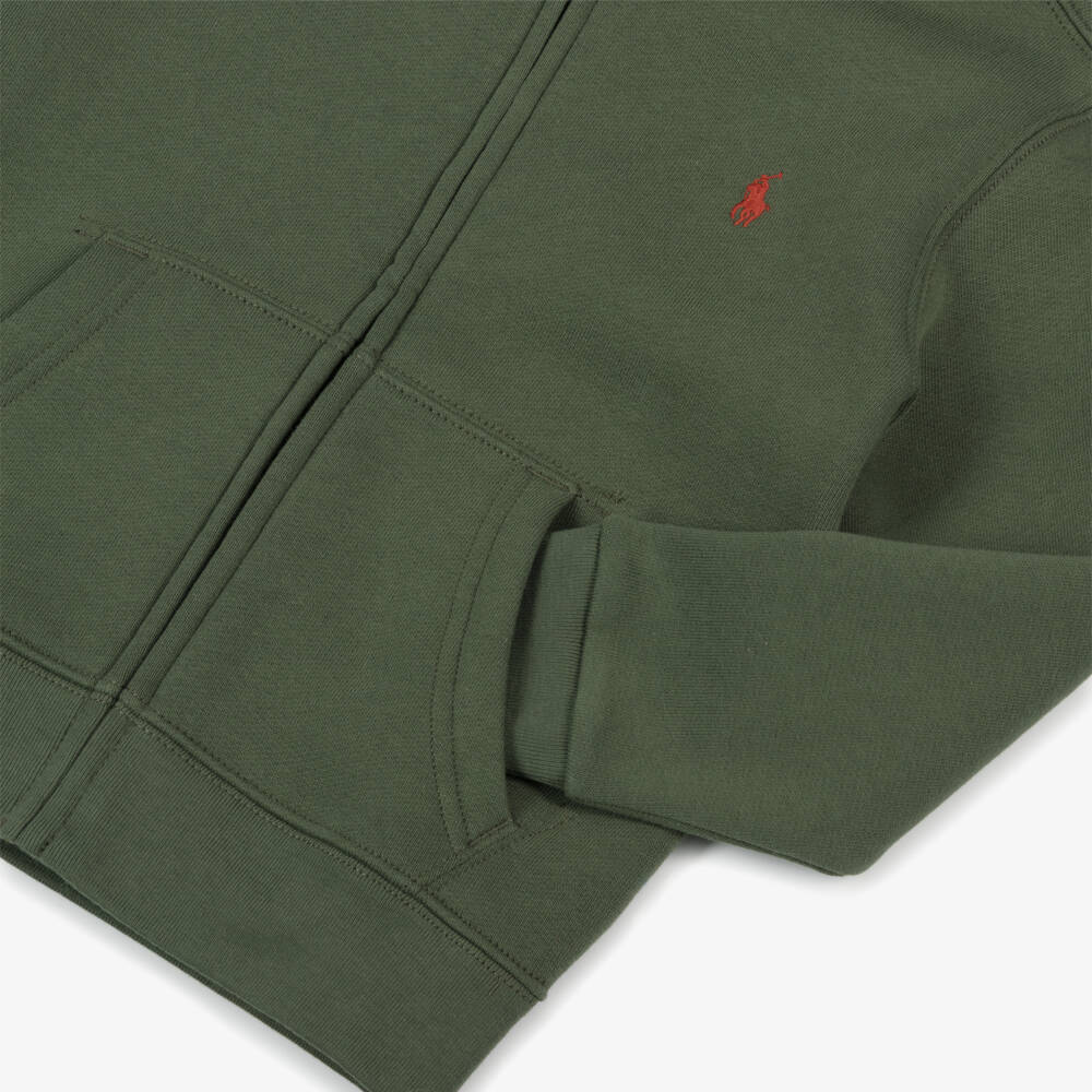 Ralph Lauren-Boys Khaki Green Cotton Pony Logo Zip-Up Hoodie | Childrensalon Outlet