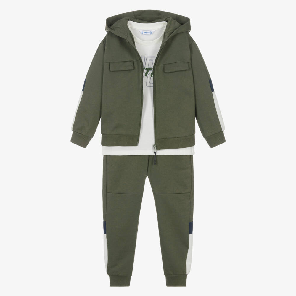 Mayoral-Boys Khaki Green Cotton Tracksuit Set | Childrensalon Outlet
