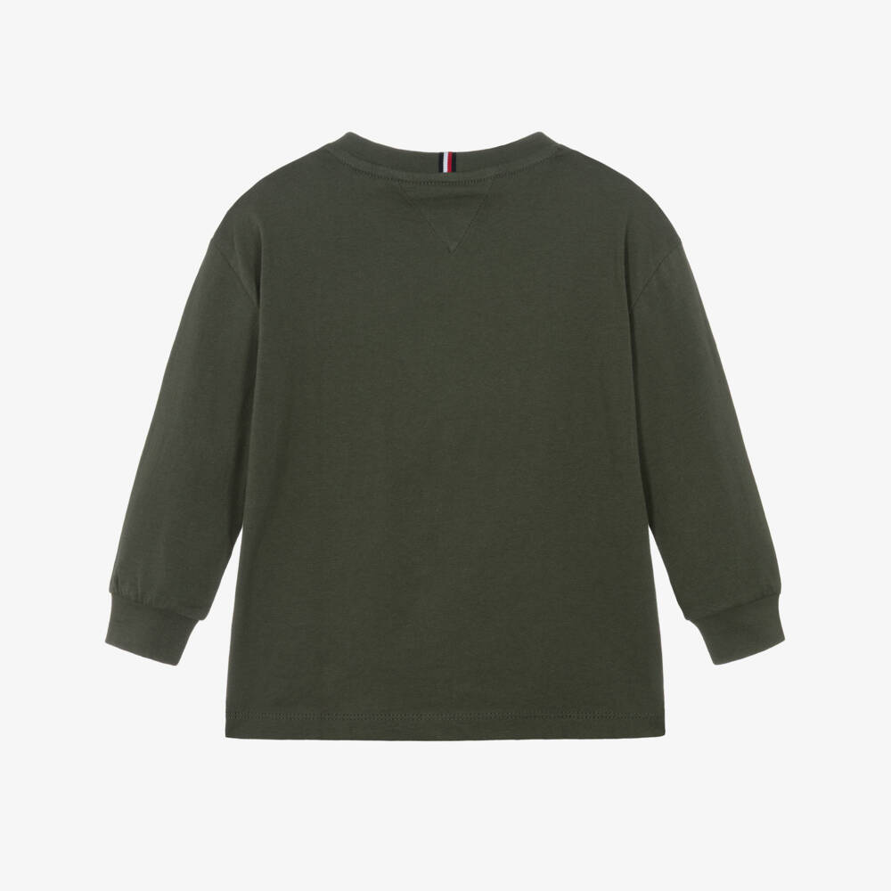 Tommy Hilfiger-Boys Khaki Green Crew Neck Cotton Top | Childrensalon Outlet
