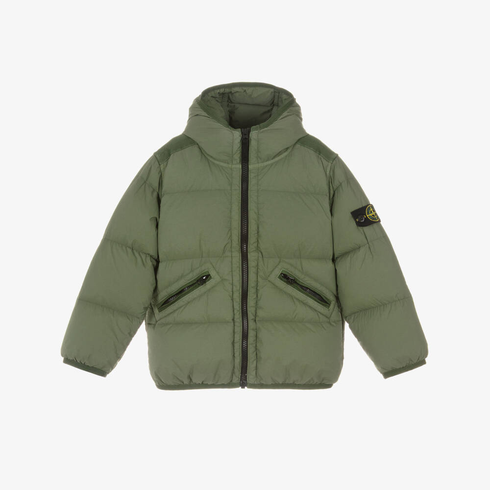Stone Island Junior-Boys Khaki Green Down Padded Puffer Jacket with Zip Pockets | Childrensalon Outlet