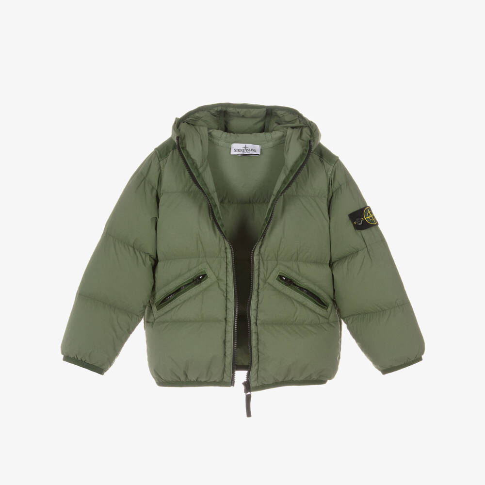 Stone Island Junior-Boys Khaki Green Down Padded Puffer Jacket with Zip Pockets | Childrensalon Outlet