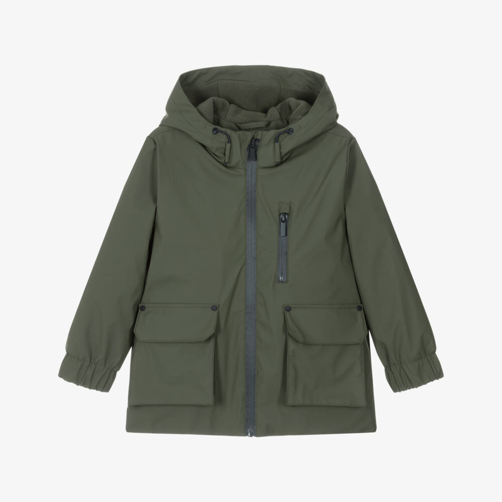 Mayoral-Boys Khaki Green Raincoat with Fleece Lining | Childrensalon Outlet