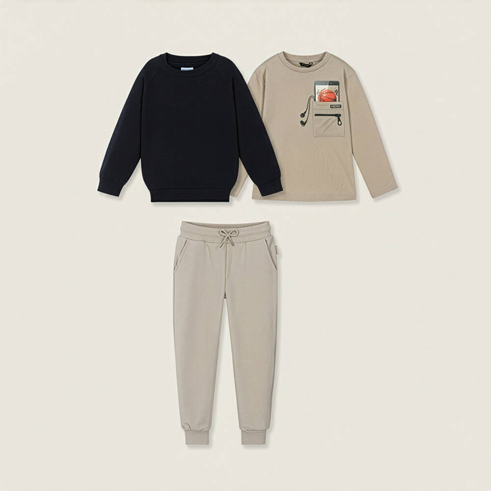 Mayoral-Boys Light Beige Cotton Jersey Joggers | Childrensalon Outlet