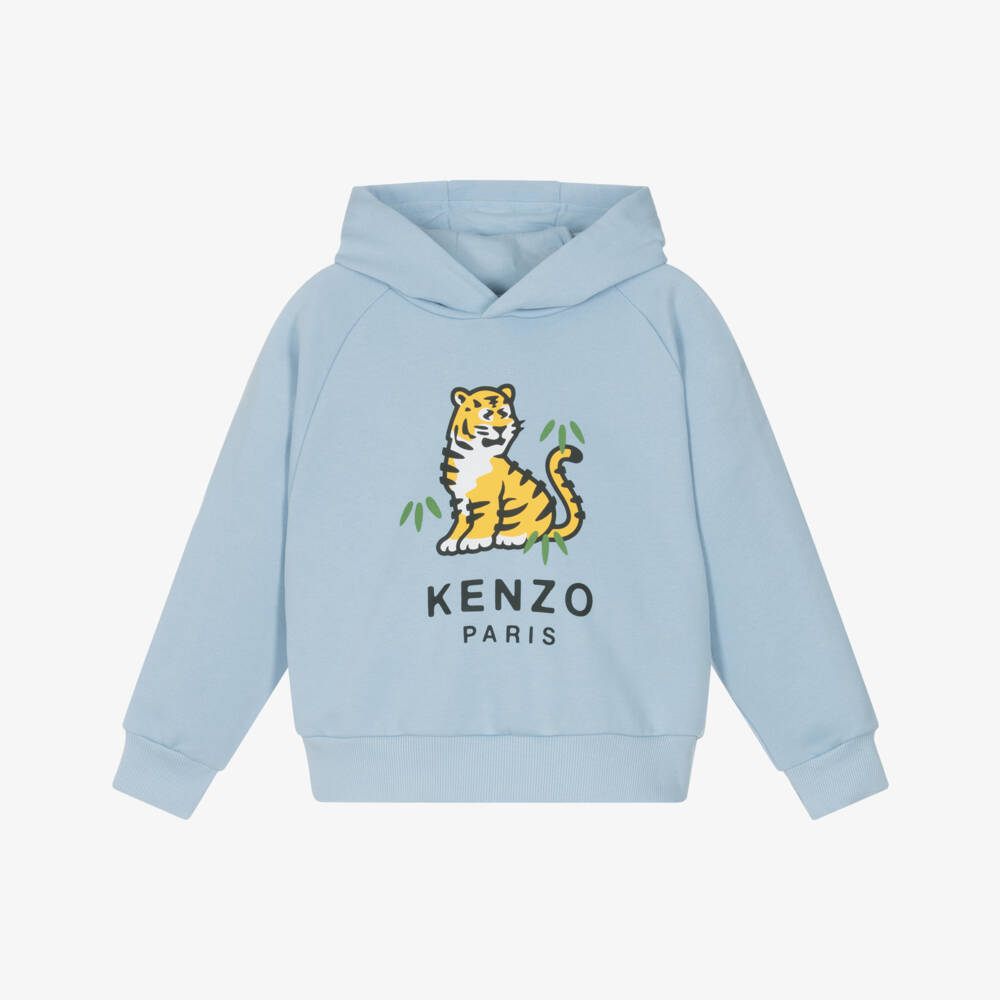 KENZO KIDS-Boys Light Blue Kotora Tiger Cotton Hoodie | Childrensalon Outlet