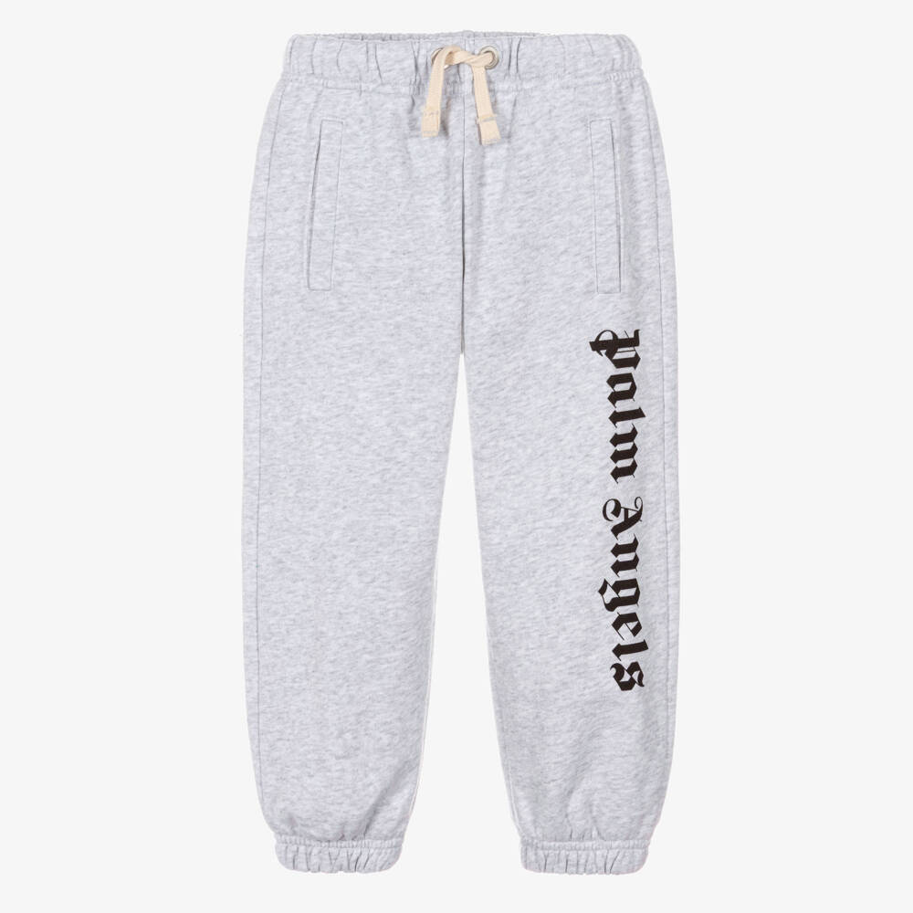 Palm Angels-Boys Light Grey Marl Cotton Jersey Joggers | Childrensalon Outlet