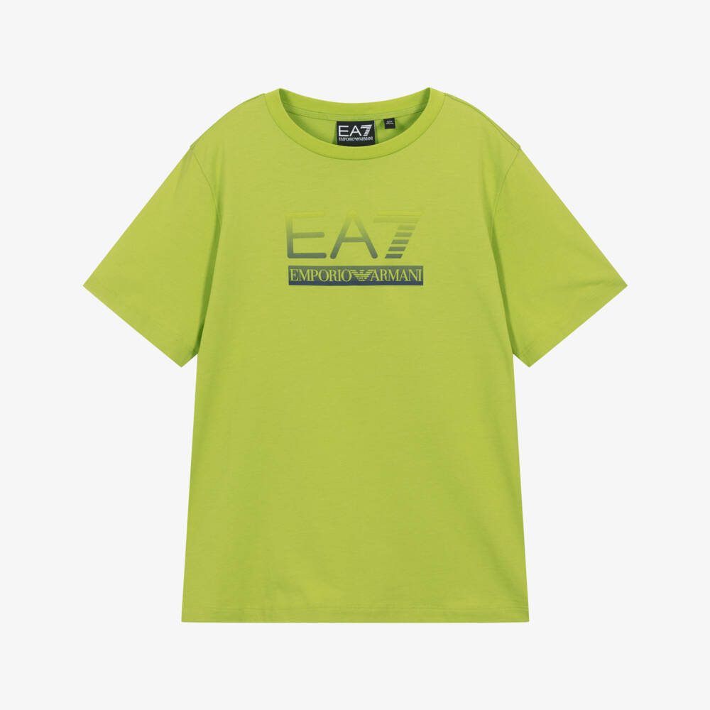 EA7 Emporio Armani-Boys Lime Green Cotton EA7 Logo T-Shirt | Childrensalon Outlet