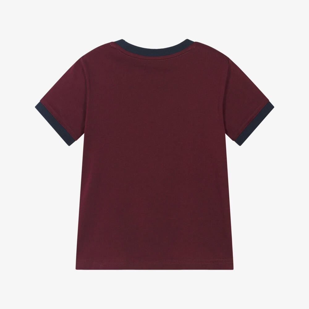 Ralph Lauren-Boys Maroon Red Cotton T-Shirt with Polo Bear Motif | Childrensalon Outlet