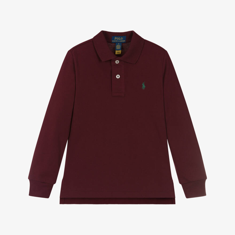 Ralph Lauren-Boys Maroon Red Long-Sleeve Cotton Polo Shirt | Childrensalon Outlet