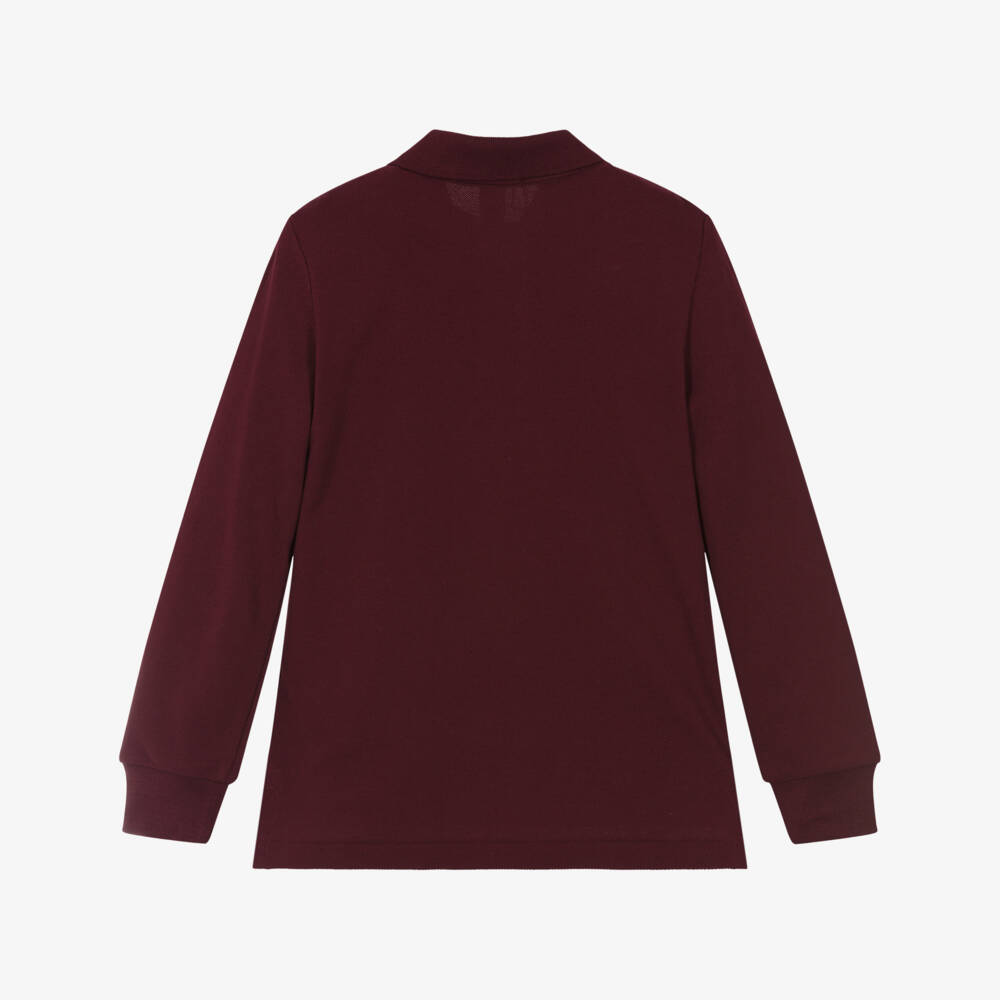 Ralph Lauren-Boys Maroon Red Long-Sleeve Cotton Polo Shirt | Childrensalon Outlet