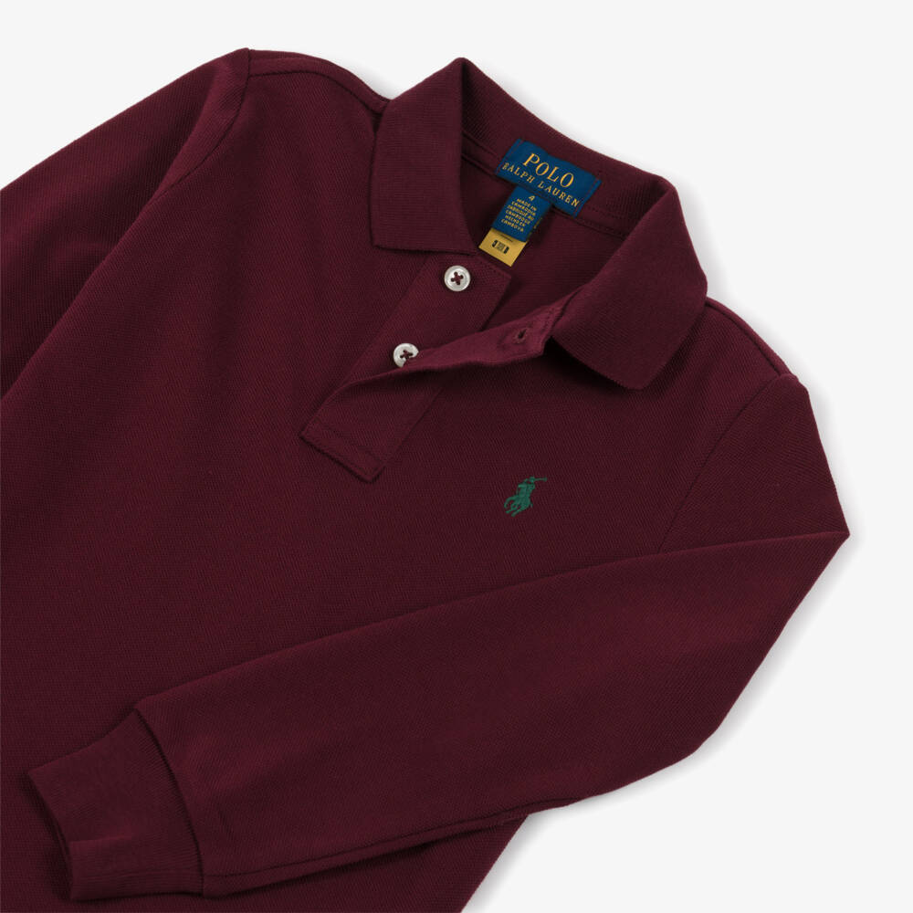 Ralph Lauren-Boys Maroon Red Long-Sleeve Cotton Polo Shirt | Childrensalon Outlet