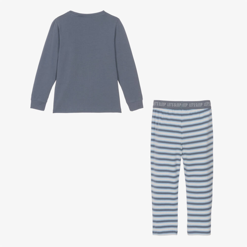 NAME IT-Boys Mid Blue Stripe Cotton Jersey Pyjamas with Dog Print | Childrensalon Outlet