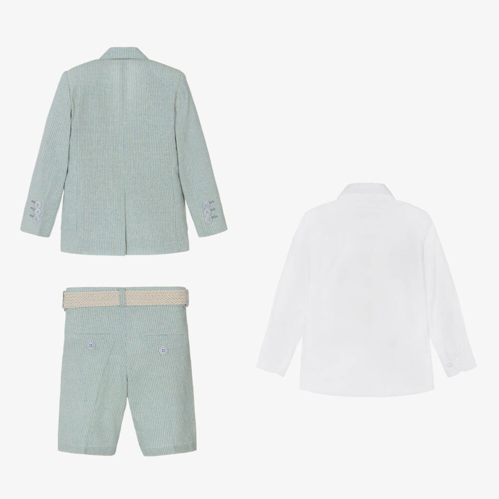 Beau KiD-Boys Mint Blue Cotton Stripe Shorts Suit | Childrensalon Outlet