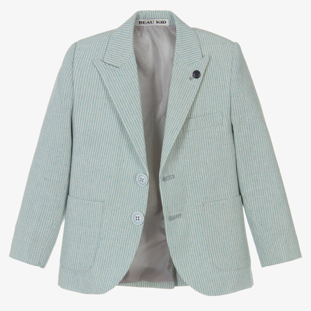 Beau KiD-Boys Mint Blue Cotton Stripe Shorts Suit | Childrensalon Outlet