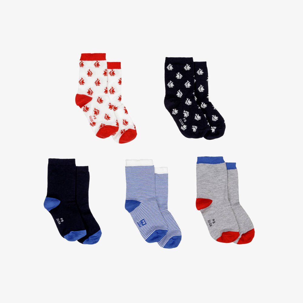 Petit Bateau-Boys Multicolour Socks with Stripes & Sailboats (5 Pack) | Childrensalon Outlet