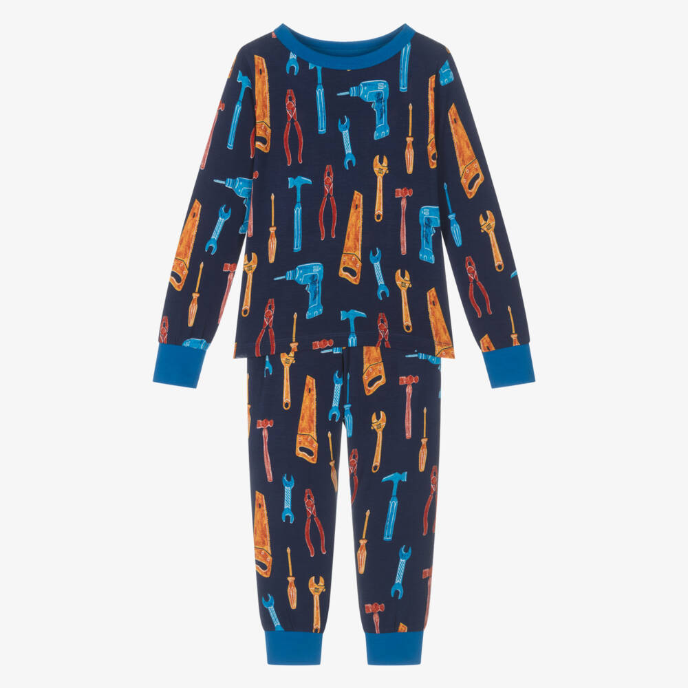 Hatley-Boys Navy Blue Bamboo Jersey Tool Print Pyjamas | Childrensalon Outlet