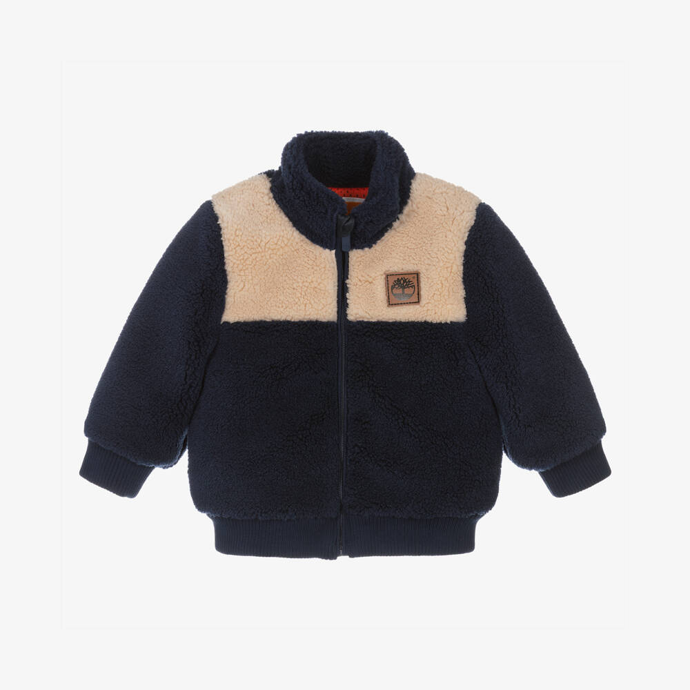 Timberland-Boys Navy Blue & Beige Sherpa Fleece Jacket | Childrensalon Outlet