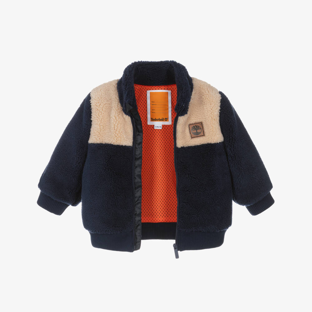 Timberland-Boys Navy Blue & Beige Sherpa Fleece Jacket | Childrensalon Outlet