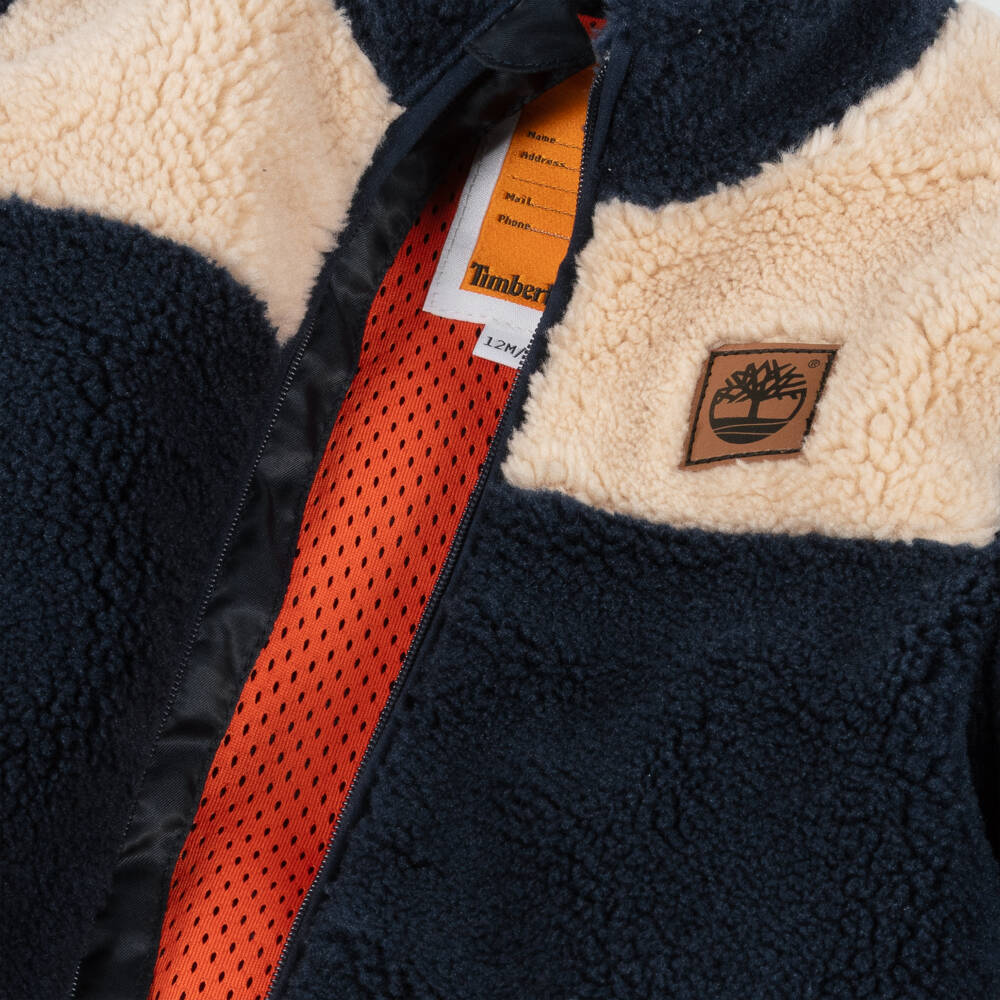 Timberland-Boys Navy Blue & Beige Sherpa Fleece Jacket | Childrensalon Outlet