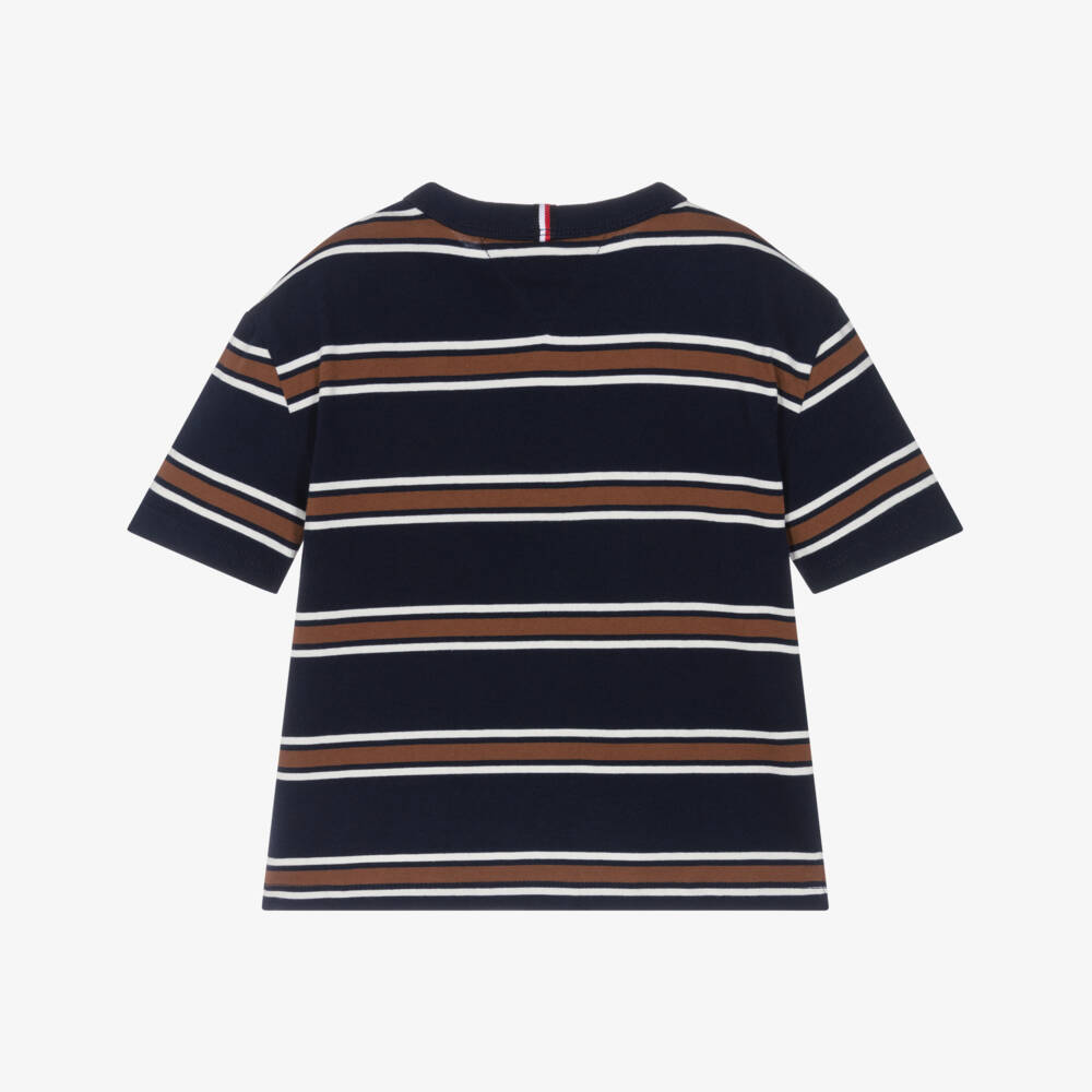 Tommy Hilfiger-Boys Navy Blue & Brown Stripe Cotton Jersey T-Shirt | Childrensalon Outlet