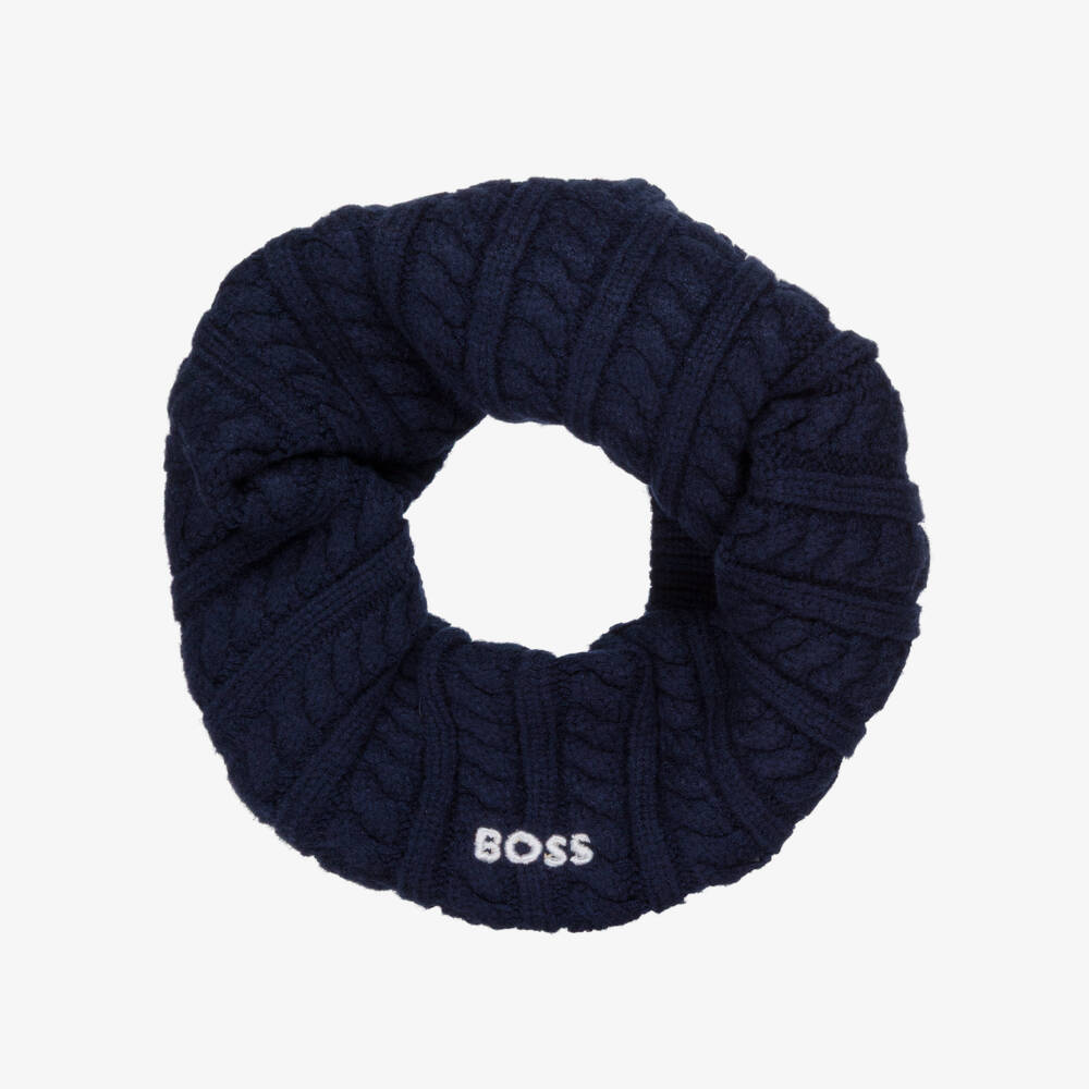 BOSS-Boys Navy Blue Cable Knit Snood | Childrensalon Outlet