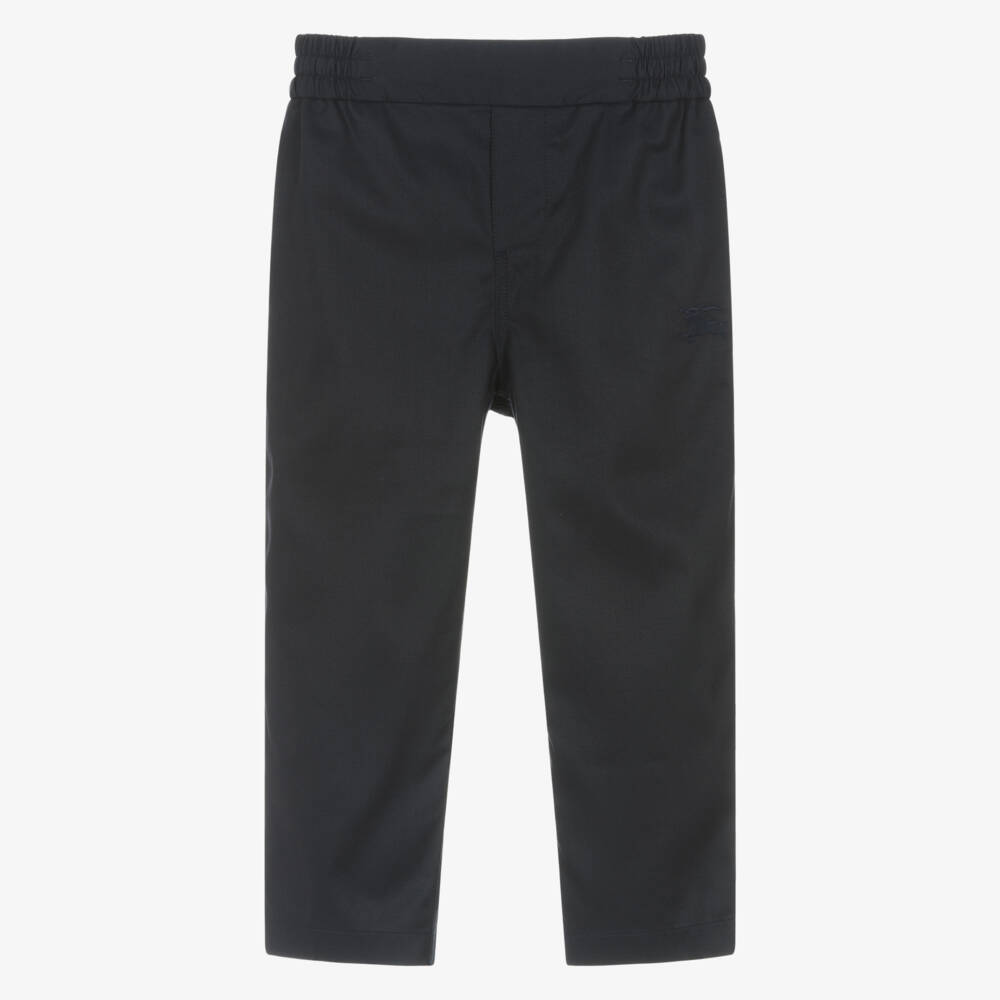 Burberry-Boys Navy Blue Chino-Style Trousers with EKD Logo | Childrensalon Outlet