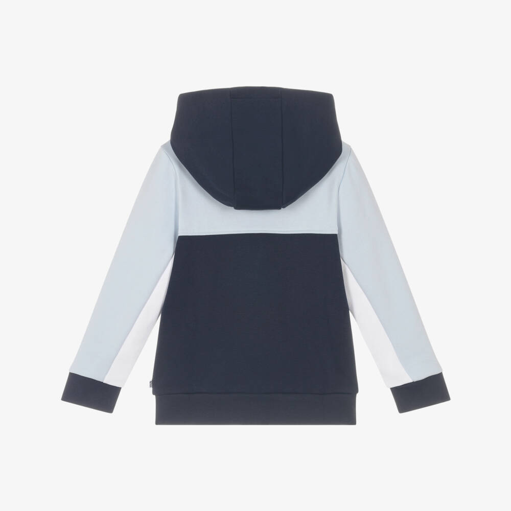 BOSS-Boys Navy Blue Colourblock Cotton Jersey Zip-Up Top | Childrensalon Outlet