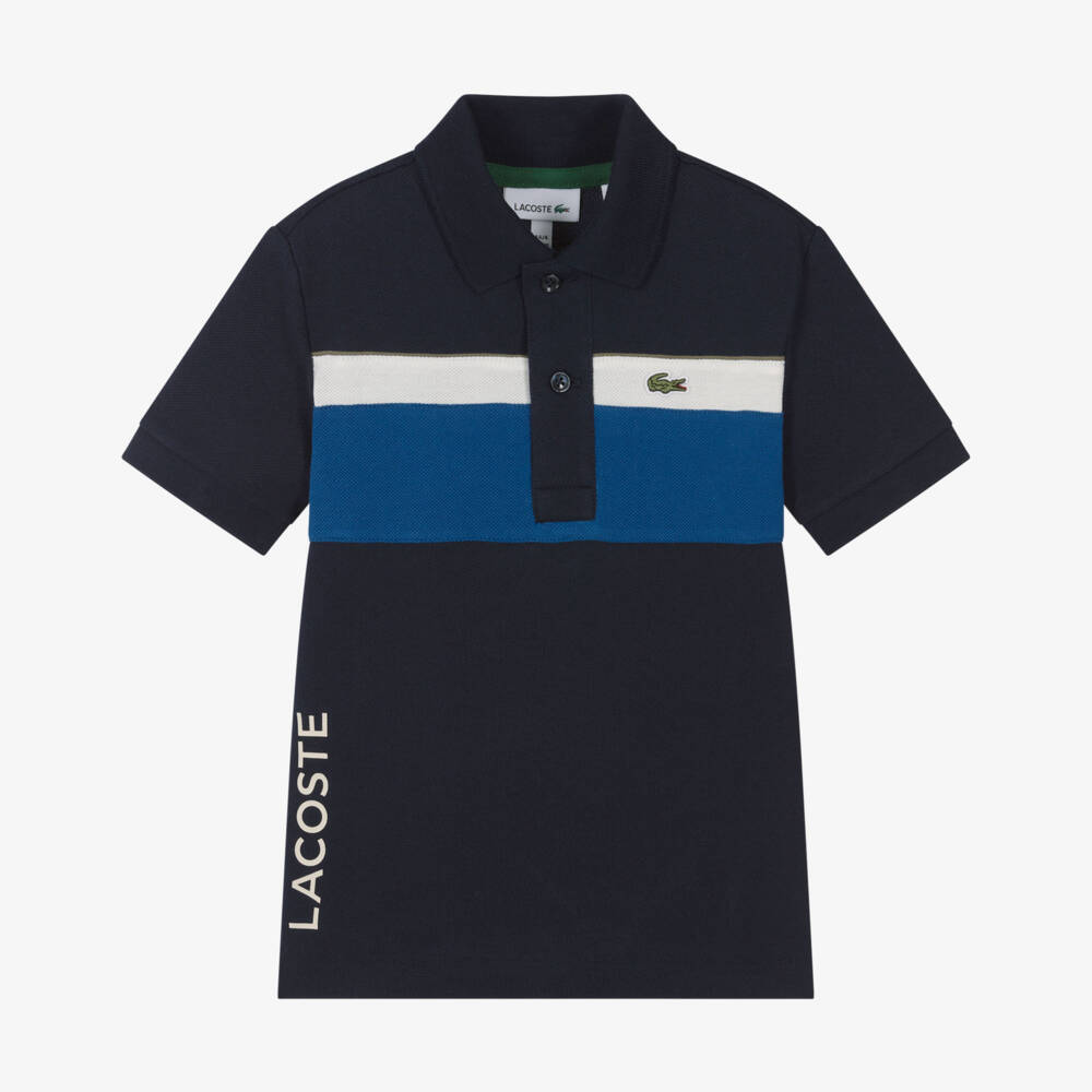 Lacoste-Boys Navy Blue Colourblock Cotton Piqué Polo Shirt | Childrensalon Outlet