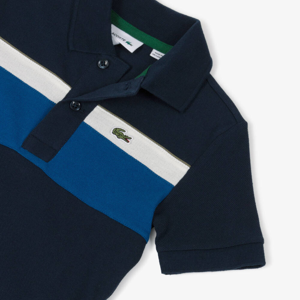 Lacoste-Boys Navy Blue Colourblock Cotton Piqué Polo Shirt | Childrensalon Outlet