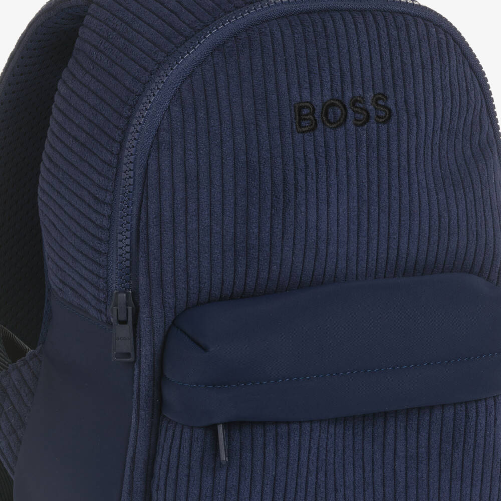 BOSS-Boys Navy Blue Corduroy Backpack (27cm) | Childrensalon Outlet