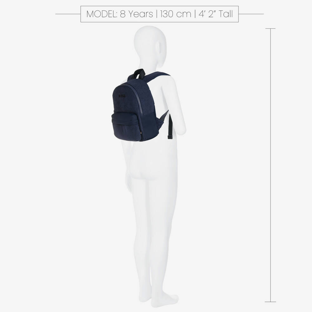 BOSS-Boys Navy Blue Corduroy Backpack (27cm) | Childrensalon Outlet