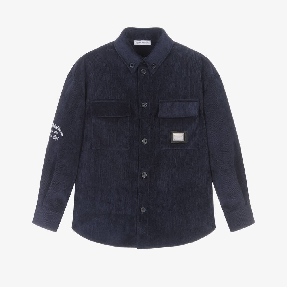 Dolce & Gabbana-Boys Navy Blue Corduroy Shirt | Childrensalon Outlet
