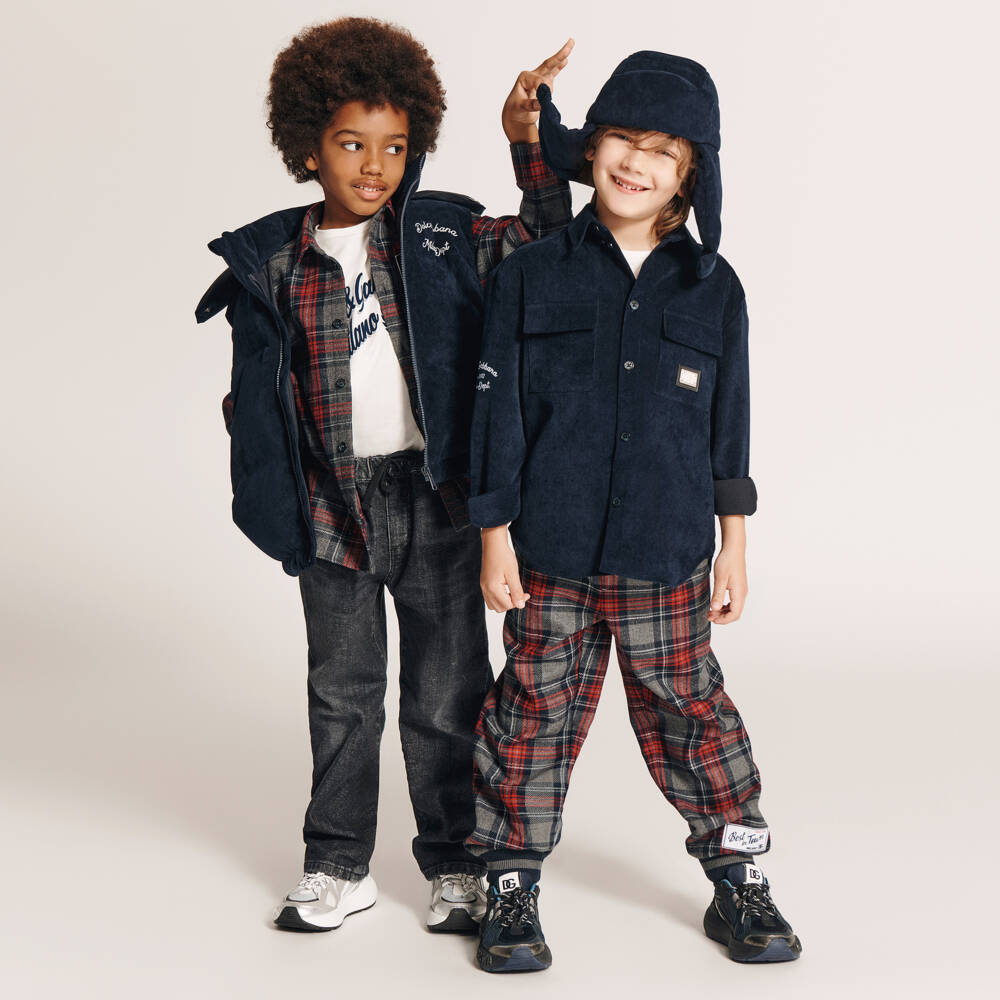 Dolce & Gabbana-Boys Navy Blue Corduroy Shirt | Childrensalon Outlet