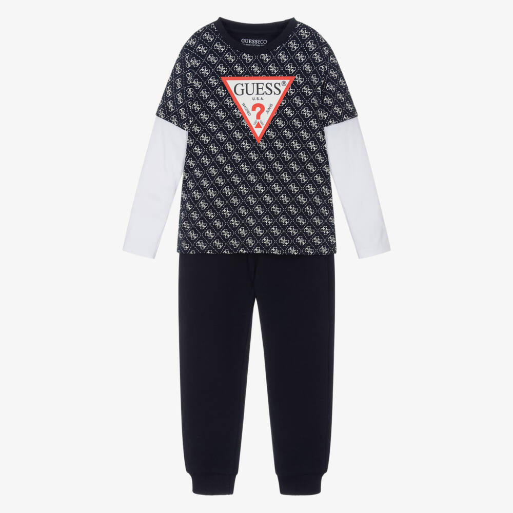Guess-Комплект синий хлопковый с логотипом для мальчиков | Childrensalon Outlet