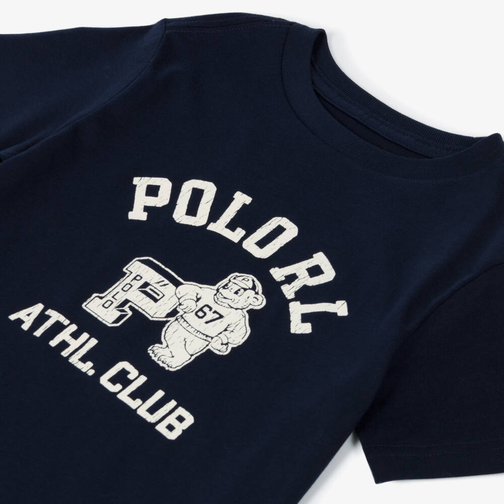 Ralph Lauren-Boys Navy Blue Cotton Athletic Club T-Shirt | Childrensalon Outlet