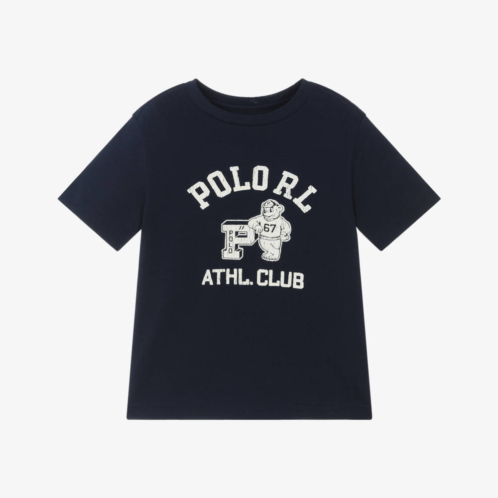Ralph Lauren-Boys Navy Blue Cotton Athletic Club T-Shirt | Childrensalon Outlet