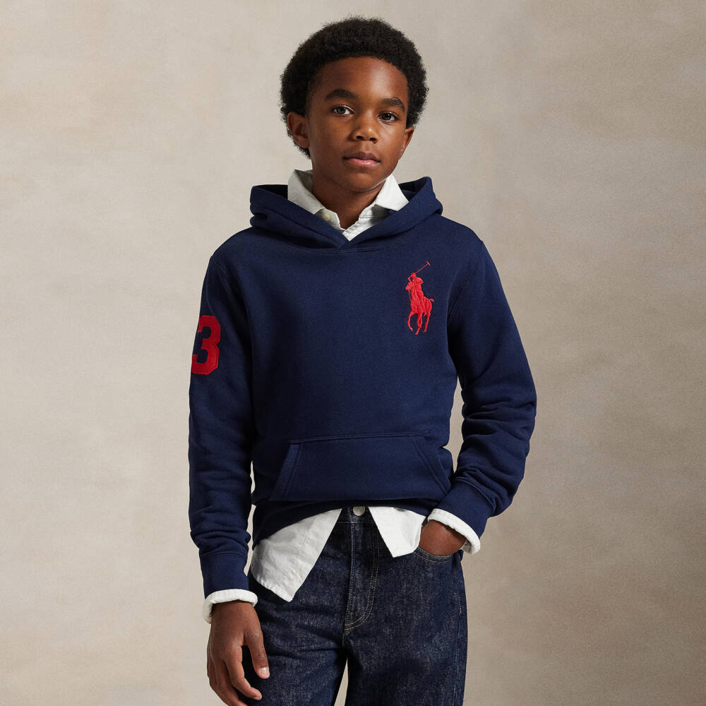 Ralph Lauren-Boys Navy Blue Cotton Big Pony Logo Hoodie | Childrensalon Outlet