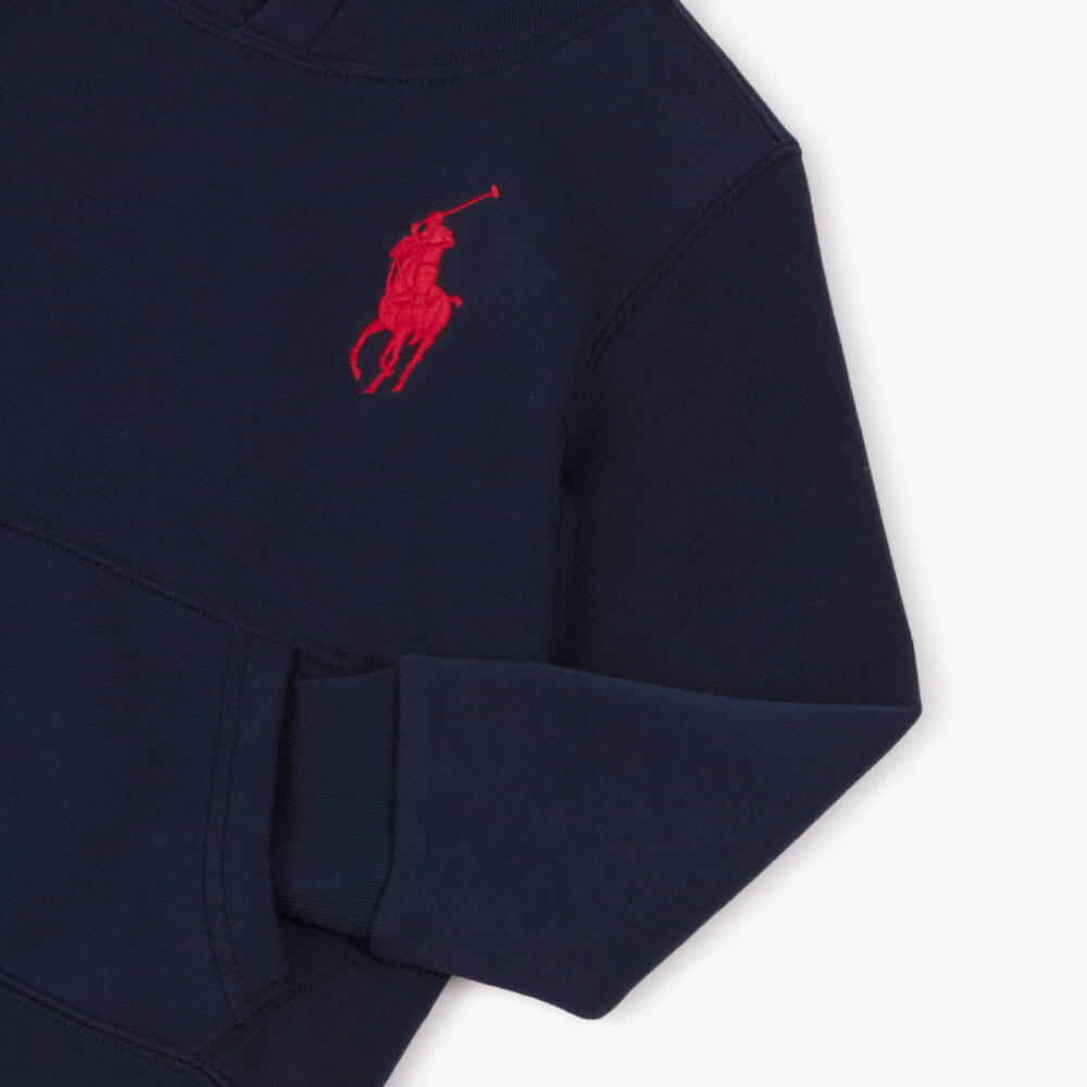 Ralph Lauren-Boys Navy Blue Cotton Big Pony Logo Hoodie | Childrensalon Outlet