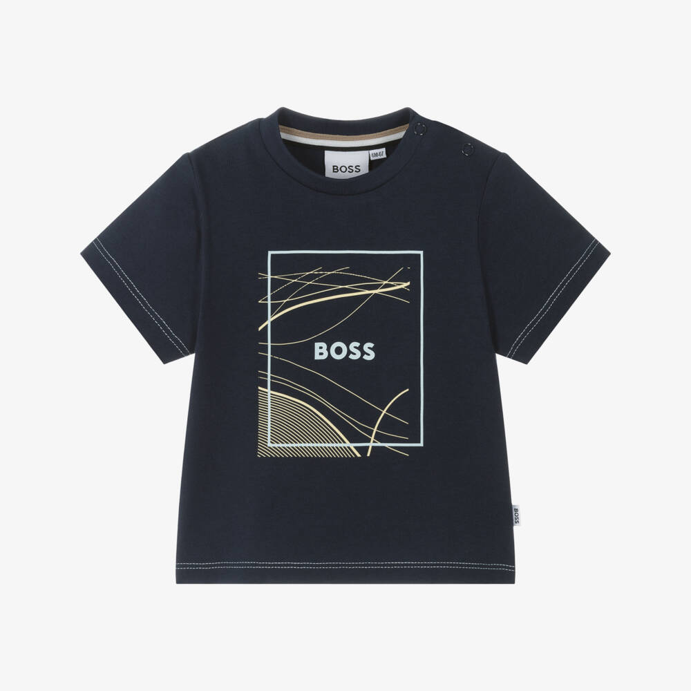 BOSS-Футболка синий хлопковая с графикой для мальчиков | Childrensalon Outlet