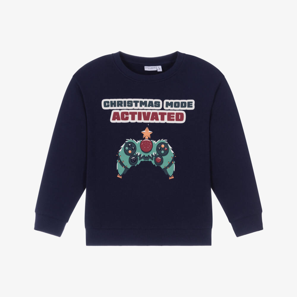 NAME IT-Boys Navy Blue Cotton Festive Gamer Sweatshirt | Childrensalon Outlet