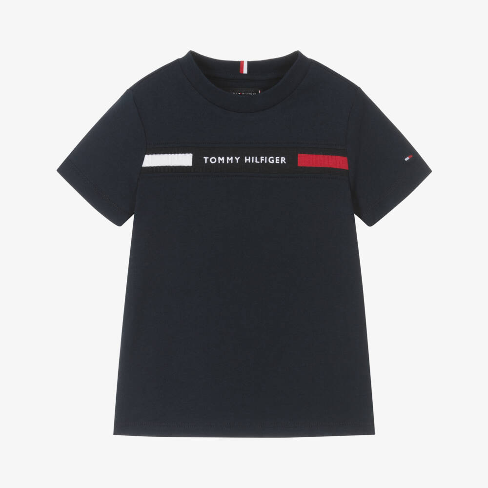 Tommy Hilfiger-Boys Navy Blue Cotton Flag Logo T-Shirt | Childrensalon Outlet