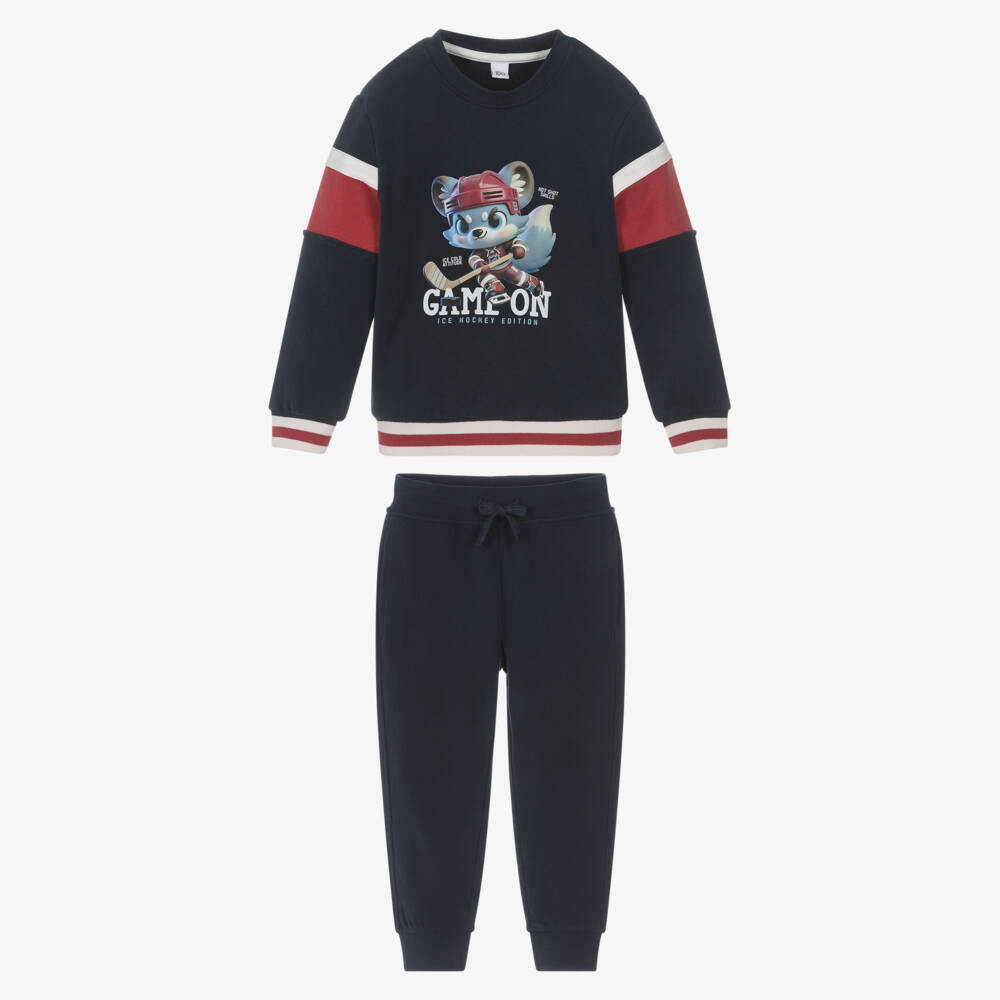 iDO-Boys Navy Blue Cotton Ice Hockey Inspired Tracksuit | Childrensalon Outlet