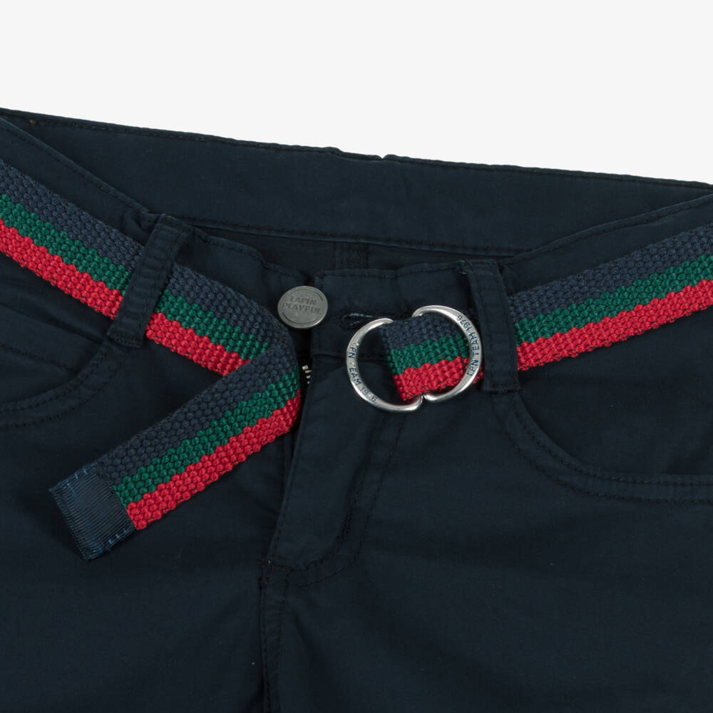 Lapin House-Boys Navy Blue Cotton Jeans with Webbed Belt | Childrensalon Outlet