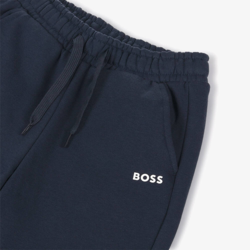 BOSS-Boys Navy Blue Cotton Jersey Drawstring Joggers | Childrensalon Outlet